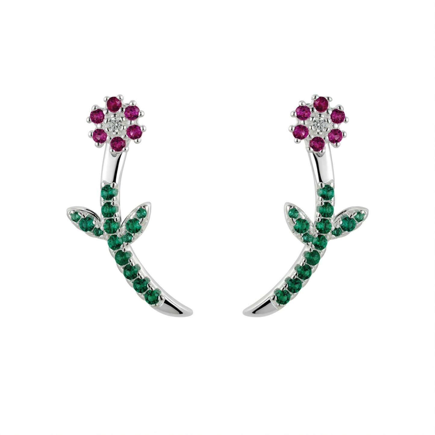 Ruby Flower Earrings (Studs and Earring Jacket)