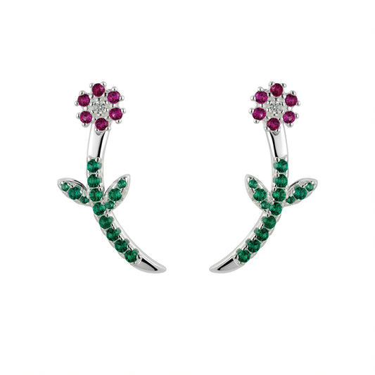 Ruby Flower Earrings (Studs and Earring Jacket)